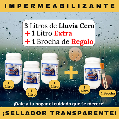 Impermeabilizante Transparente | Gran Oferta, 3 Litros + 1 Litro Extra + 1 Brocha de Regalo | Lluvia Cero ®