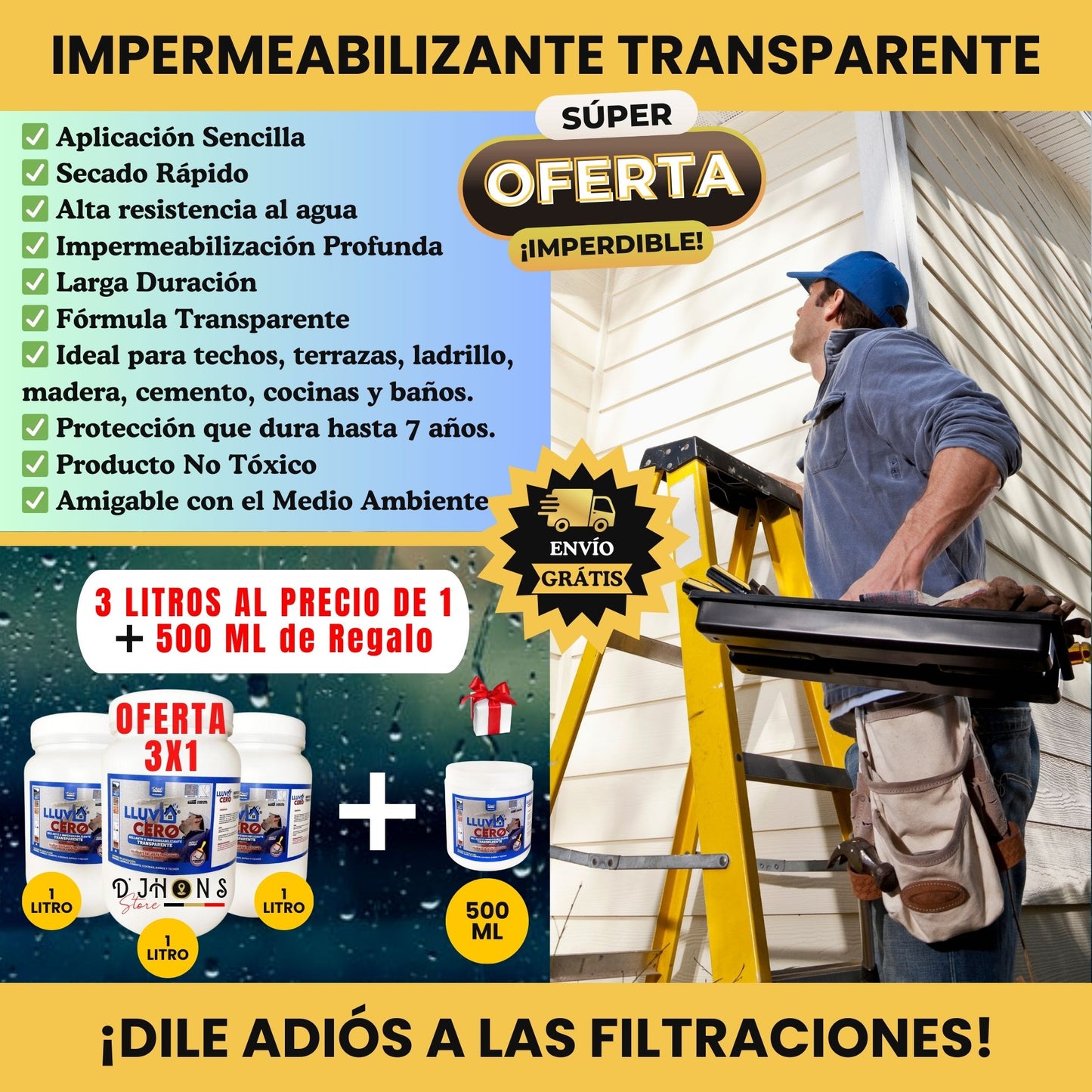 LLUVIA CERO 🔥 GRAN OFERTA 3 x 1 + 500 ML de Regalo 🔥 | Impermeabilizante Transparente ®