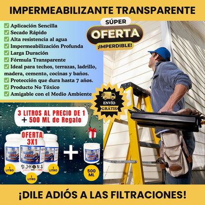 LLUVIA CERO 🔥 GRAN OFERTA 3 x 1 + 500 ML de Regalo 🔥 | Impermeabilizante Transparente ®