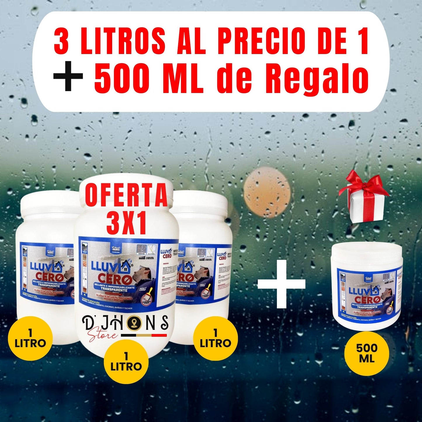 LLUVIA CERO 🔥 GRAN OFERTA 3 x 1 + 500 ML de Regalo 🔥 | Impermeabilizante Transparente ®